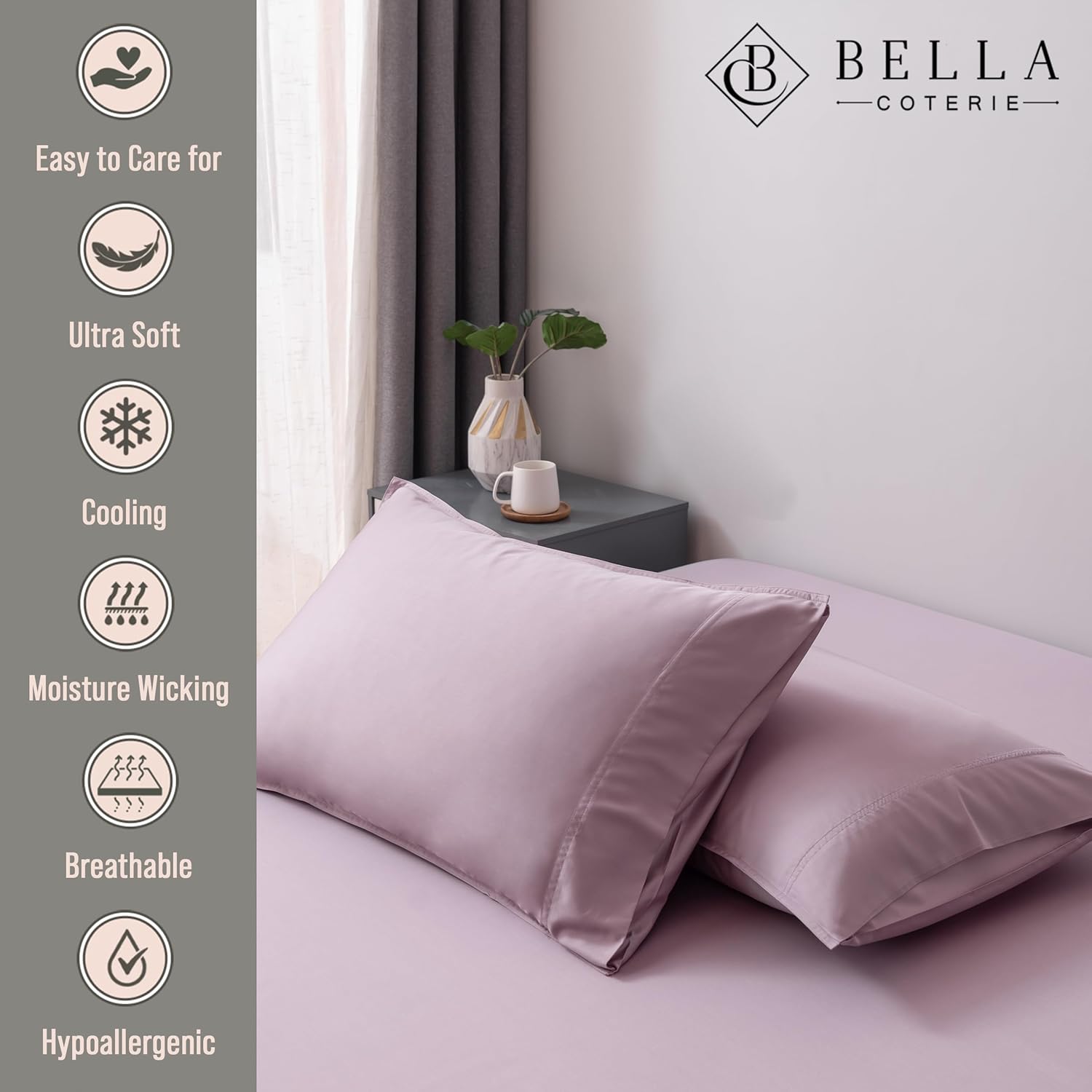 Bella Coterie – Juego de fundas de almohada de lujo de tamaño estándar, viscosa cultivada orgánicamente hecha de bambú, ultra suave, refrescante, 2