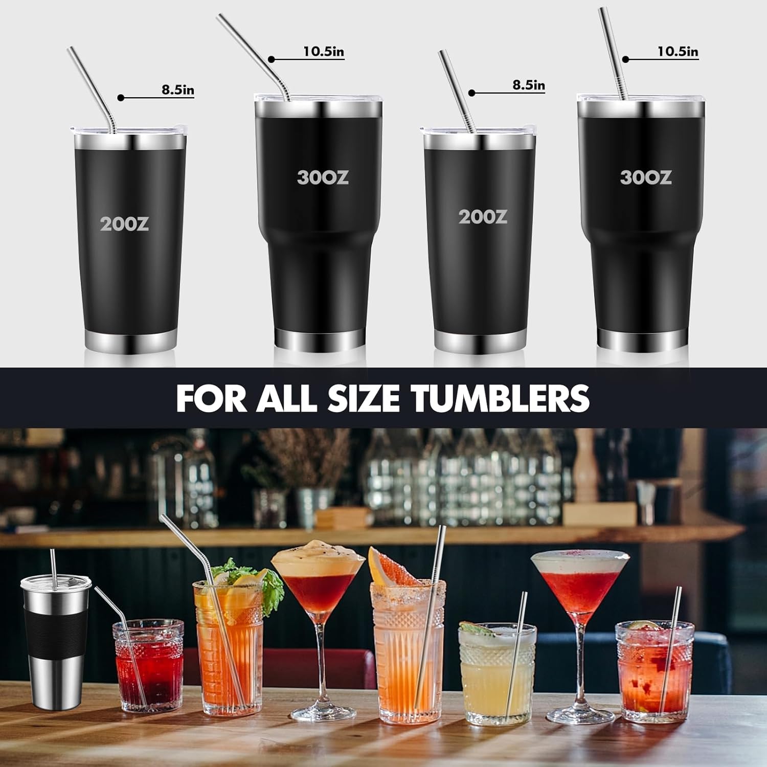 Pajitas de acero inoxidable de repuesto para la serie Yeti Rambler y vasos simples modernos de 2030 onzas, 12 popotes de metal reutilizables con
