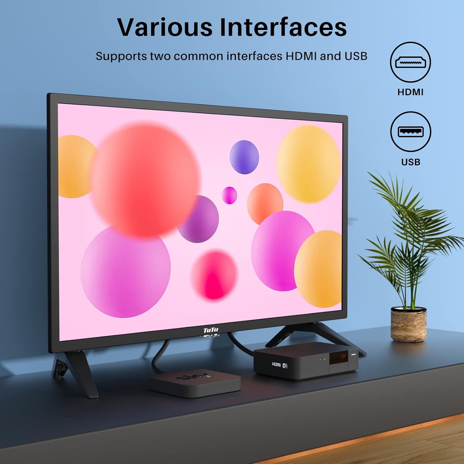 TuTu Televisor LED HD 720P de 24 pulgadas con reproductor de DVD integrado, 3 HDMI USB óptico VGA, funciona simplemente para cocina, habitación de