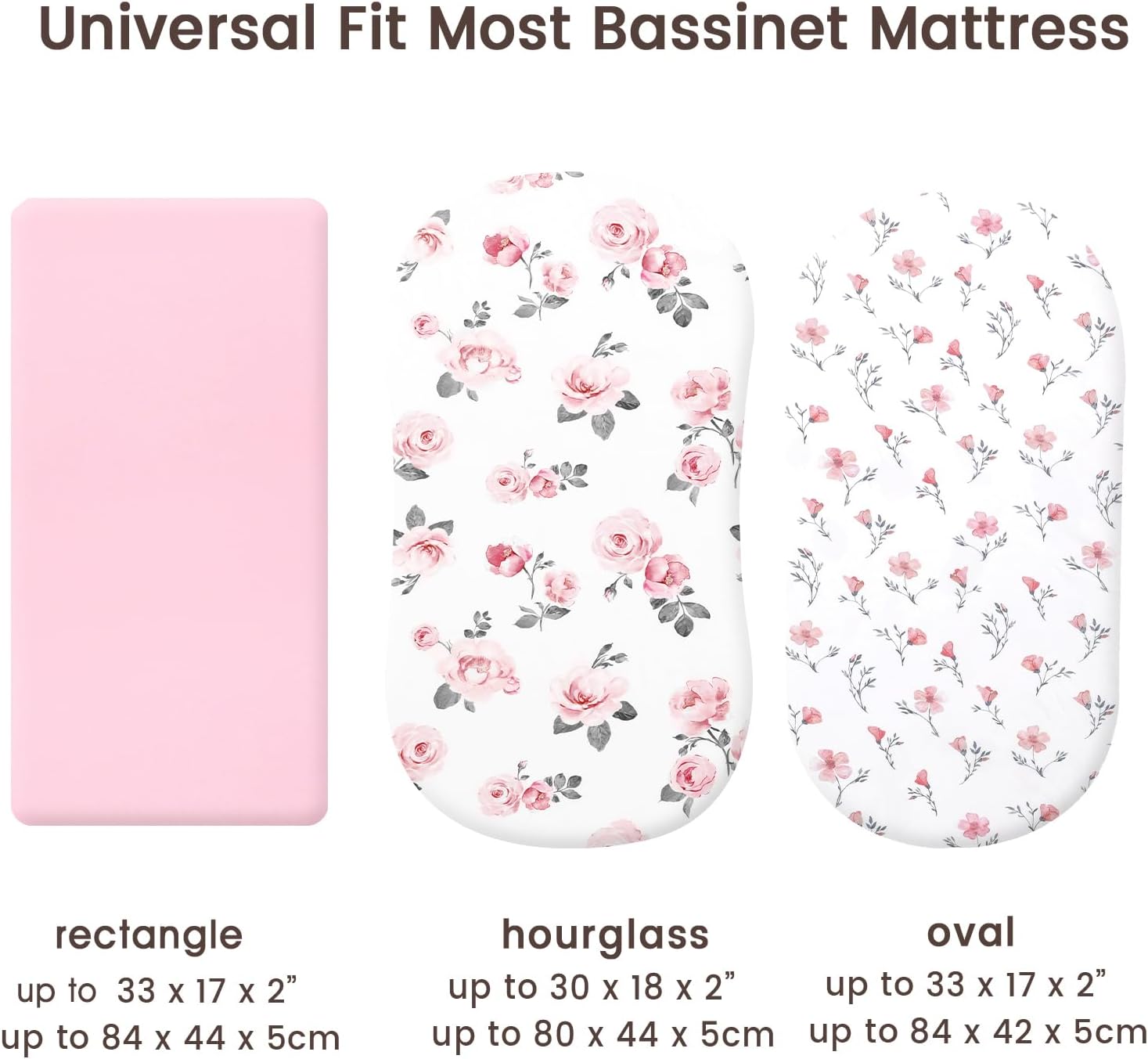 PHF Paquete de 3 sábanas suaves para moisés, cómodas sábanas de poliéster con diseño floral rosa para bebés niños y niñas, ajuste universal para la