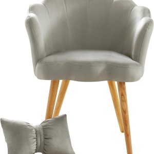 Clihome Silla de sala de estar con patas de madera, silla tapizada de terciopelo, silla moderna con brazo con almohada para comedor, dormitorio, Clihome Silla de sala de estar con patas de madera, silla tapizada de terciopelo, silla moderna con brazo con almohada para comedor, dormitorio,