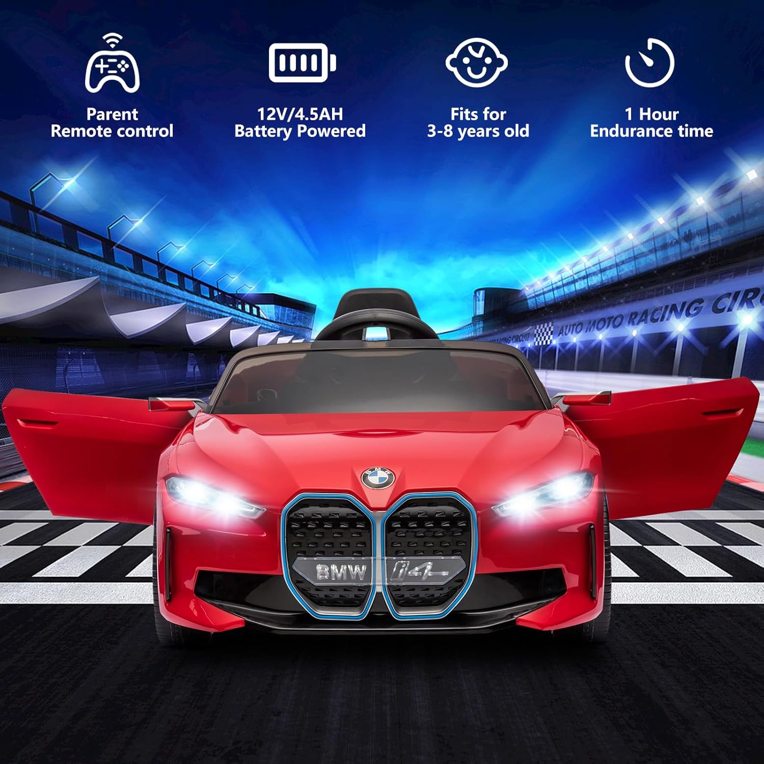 SEGMART Auto eléctrico I4 de 12 V con licencia para niños con control remoto, vehículos eléctricos de 3 velocidades con sistema de suspensión, luz