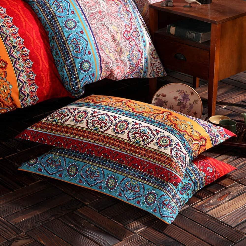 ABREEZE Juego de ropa de cama de 3 piezas, estilo bohemio, retro, étnico, vintage, floral, ropa de cama bohemia, 100% algodón cepillado, damasco,