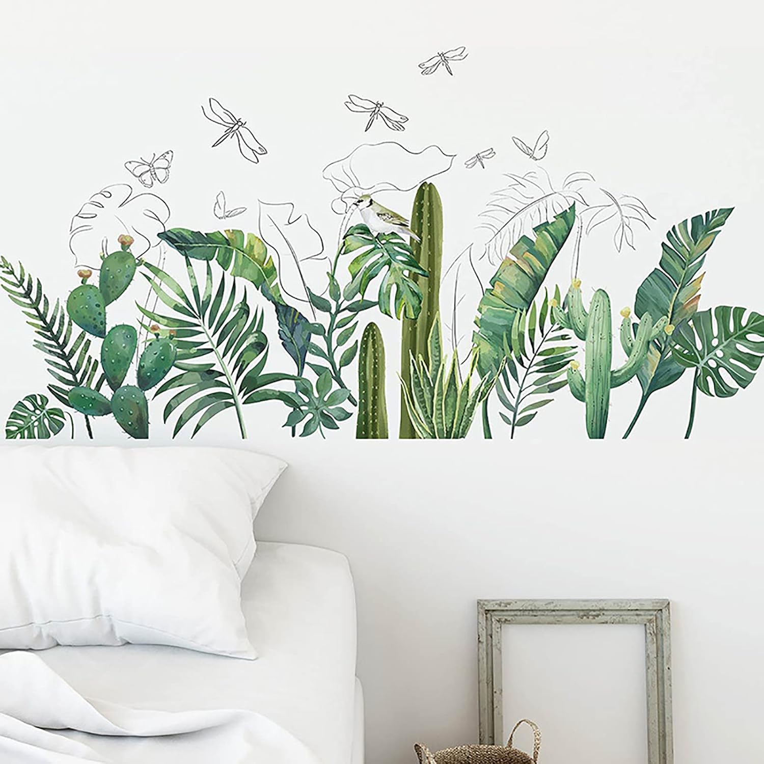 Calcomanías de pared de hojas tropicales, palmeras verdes extraíbles, plantas de árbol, cactus, calcomanías de pared para sala de estar, habitación