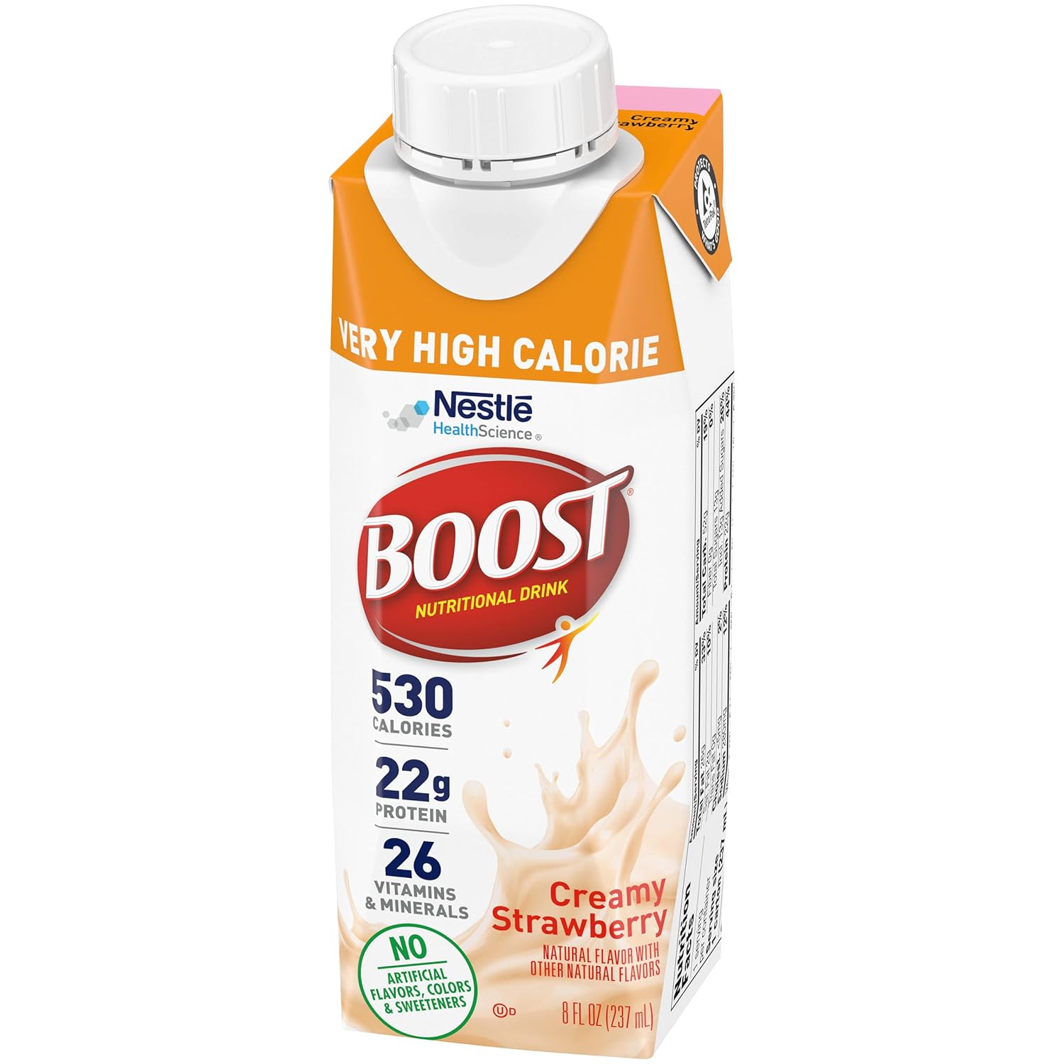 Boost Bebida nutricional muy alta en calorías, sin colorantes artificiales ni edulcorantes (fresa, 8 onzas líquidas (paquete de 54))