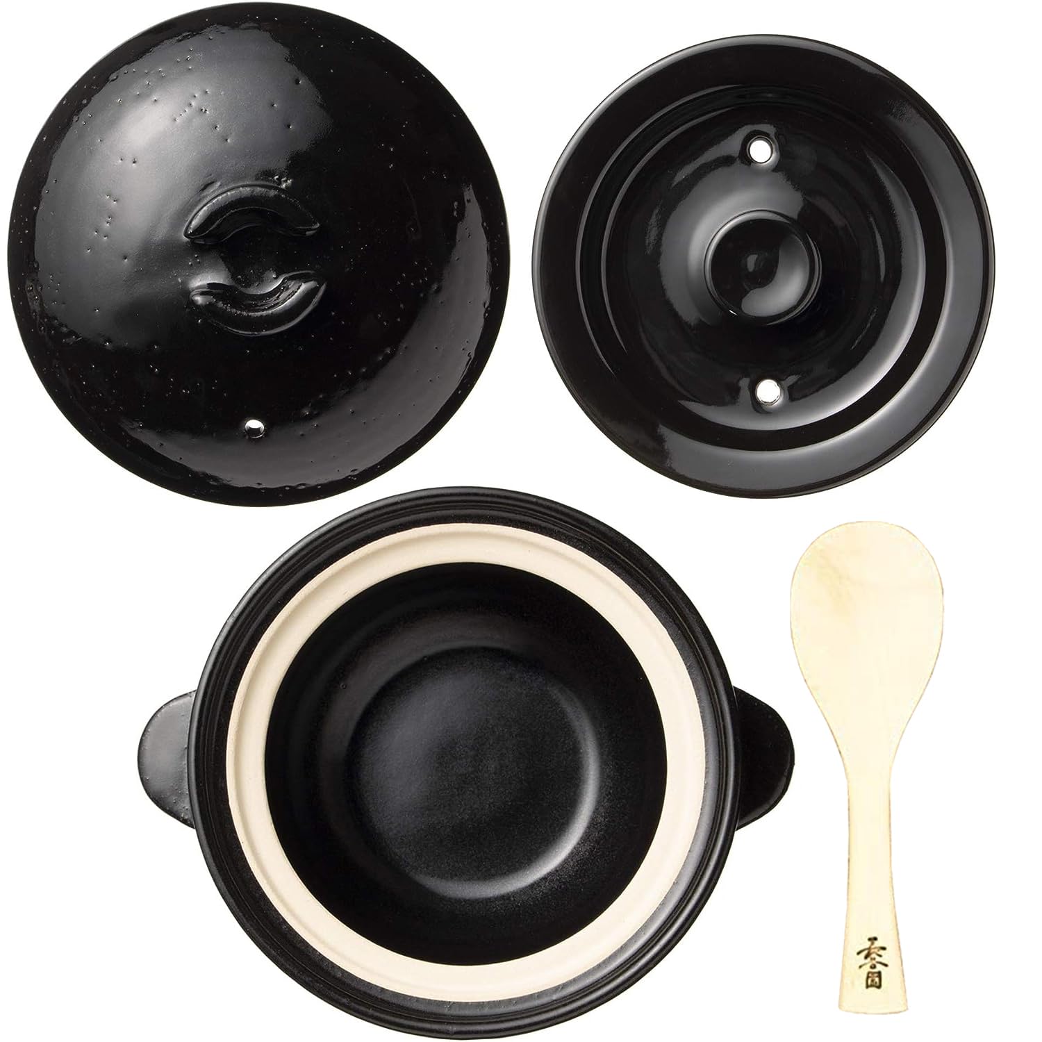 Nagatani Seitou ACT-03 Hase-en Kamado-san Earthenware Pot for 2 Cook Rice, Made in Japan (With Rice Spoon, Recipe) Diameter 8.5 inches (21.5 cm) x