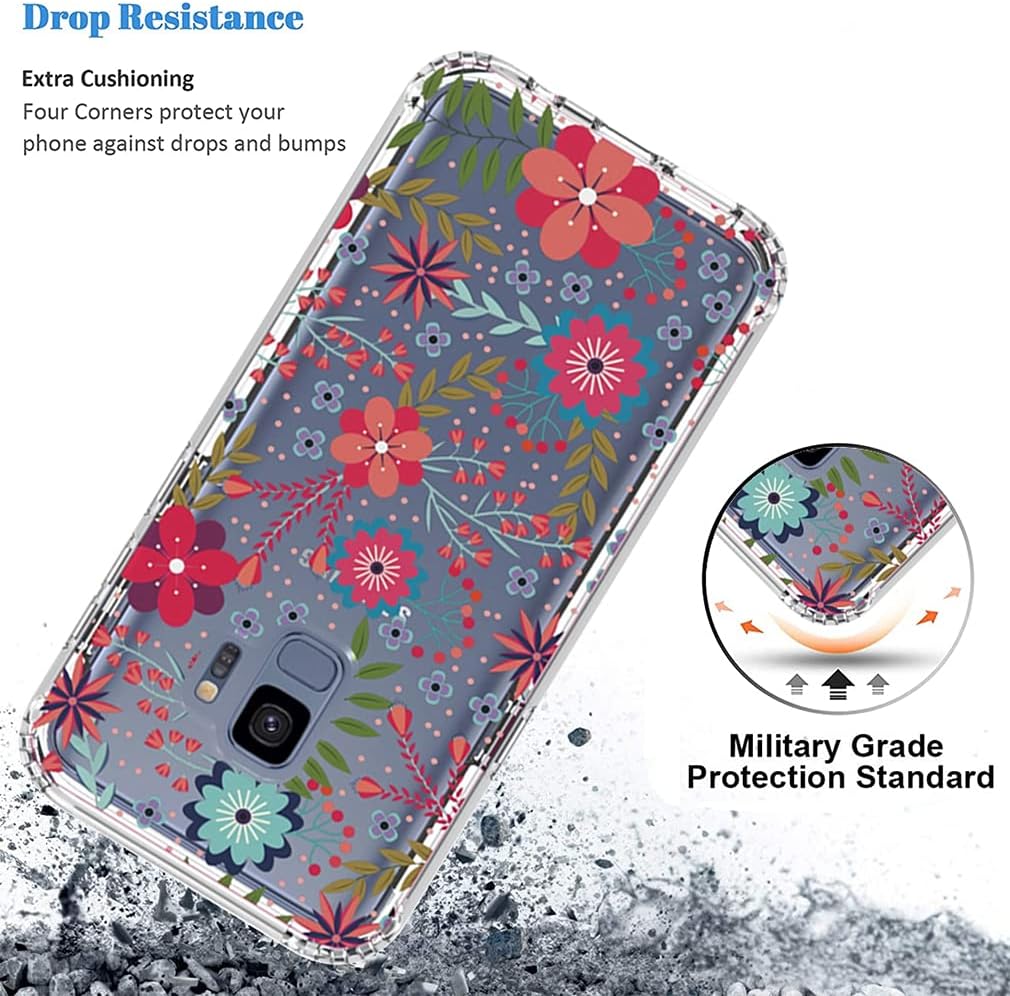 Vokuha Funda para Galaxy S9, Samsung S9 para niñas, bonita funda de TPU transparente floral a prueba de golpes para Samsung Galaxy S9 (estampados