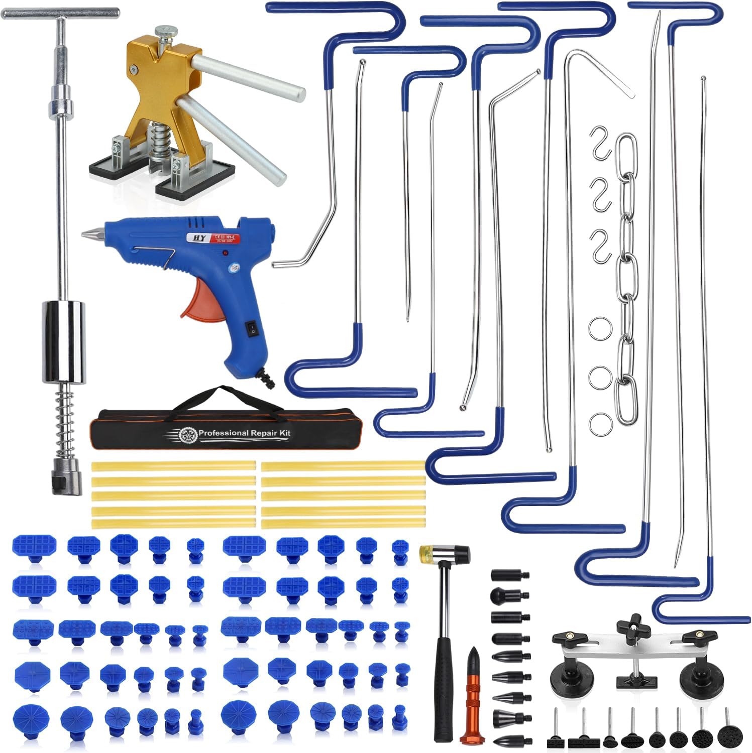 Kit de extracción de abolladuras, kit de reparación de abolladuras de 108 piezas, herramientas de eliminación de abolladuras con varillas de