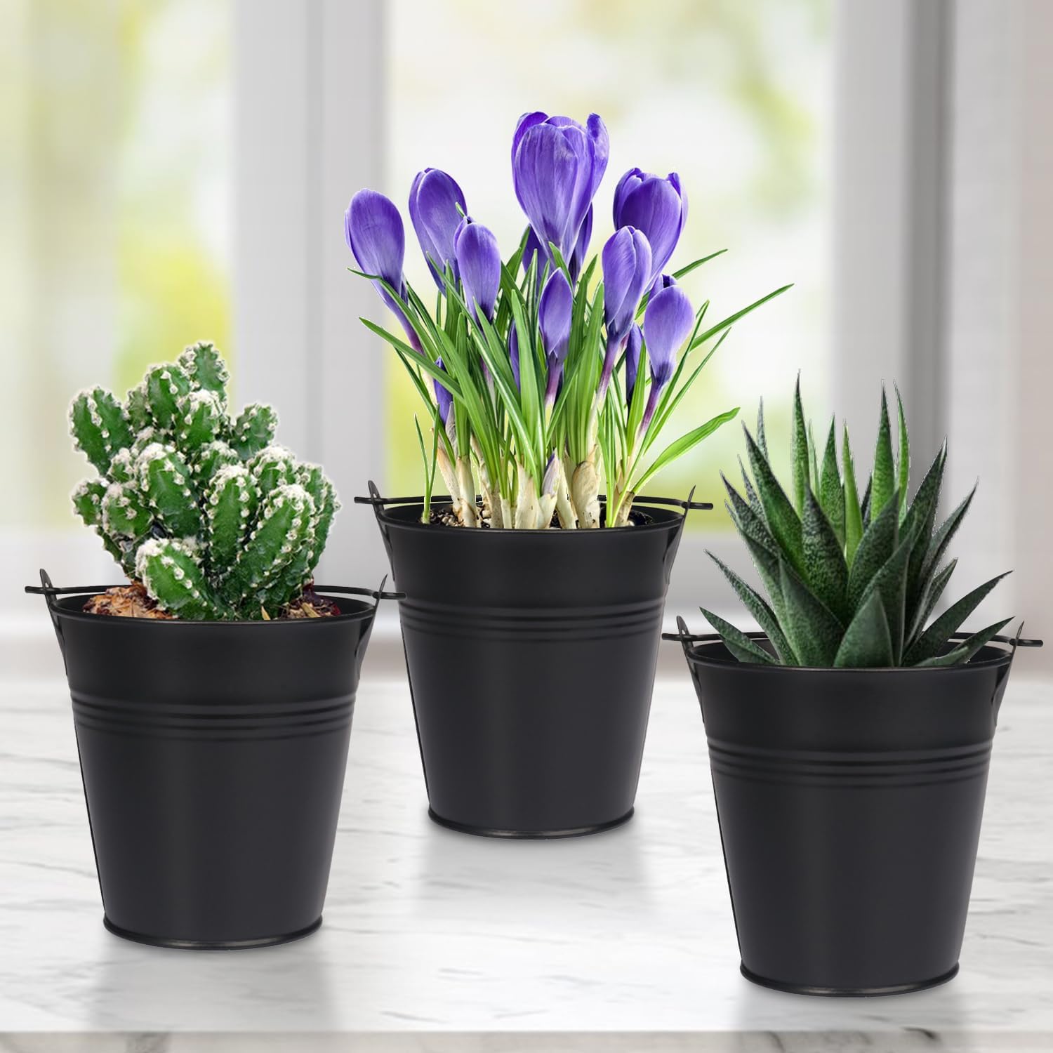 Paquete de 15 cubos de hierro negro de 4 pulgadas, cubos de metal con asa, cubo de Pascua, soporte para lápices y macetas, utilizados para