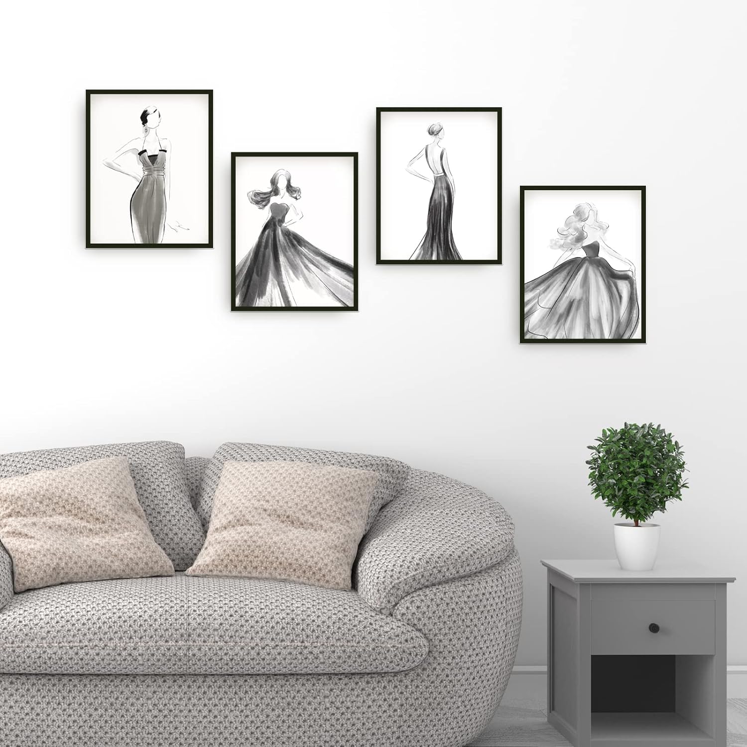 PLIGREAT 9 impresiones de pared de moda para mujer, decoración de pared en blanco y negro, pintura de pared moderna sin marco, impresión de lienzo