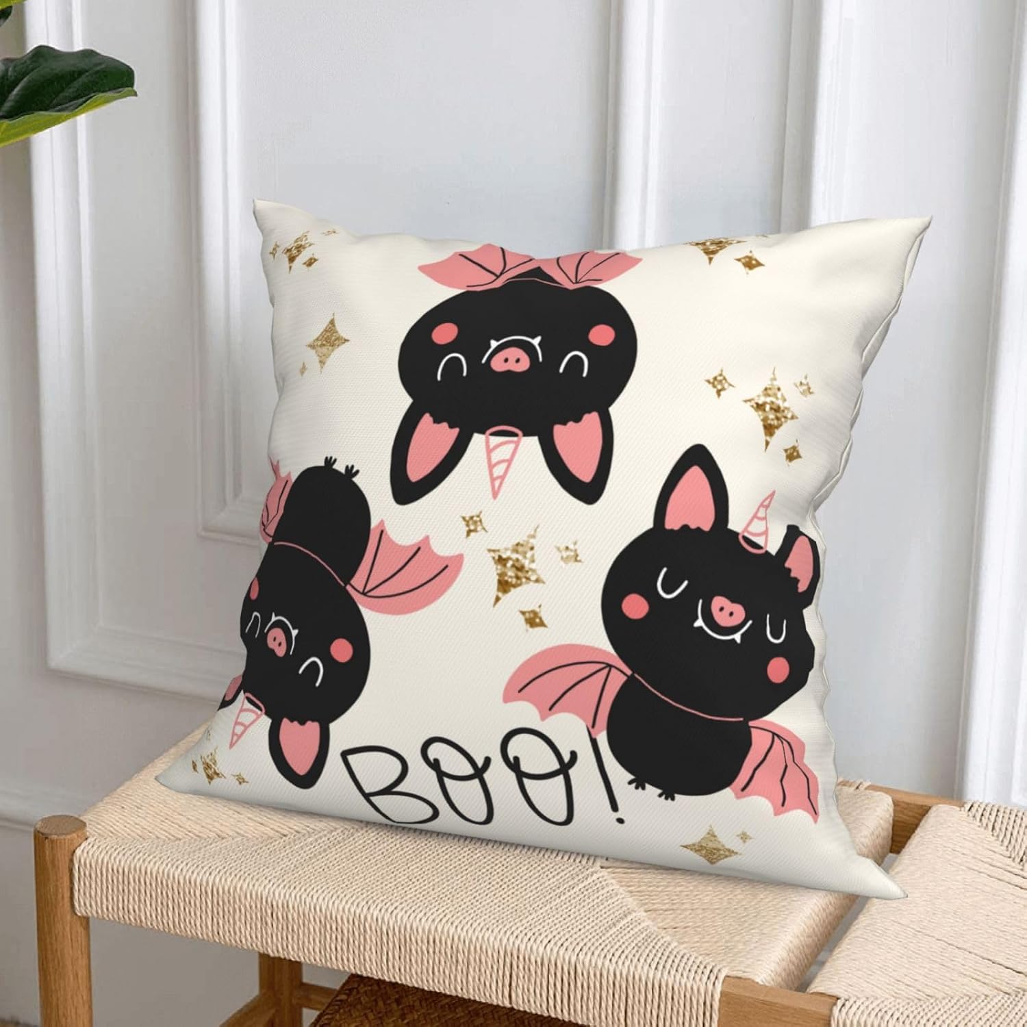 Juego de 4 fundas de almohada de Halloween, diseño de calavera con diseño de calabaza, fantasma, groovy, rosa, diseño de estrellas, flores,