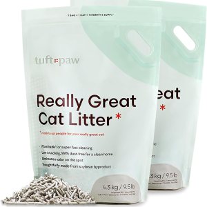 Really Great – Arena para gatos de tofu de bajo seguimiento, aglutinante, desechable, control de olores, sin polvo, sin perfume, 9.5 libras x 2 Really Great – Arena para gatos de tofu de bajo seguimiento, aglutinante, desechable, control de olores, sin polvo, sin perfume, 9.5 libras x 2
