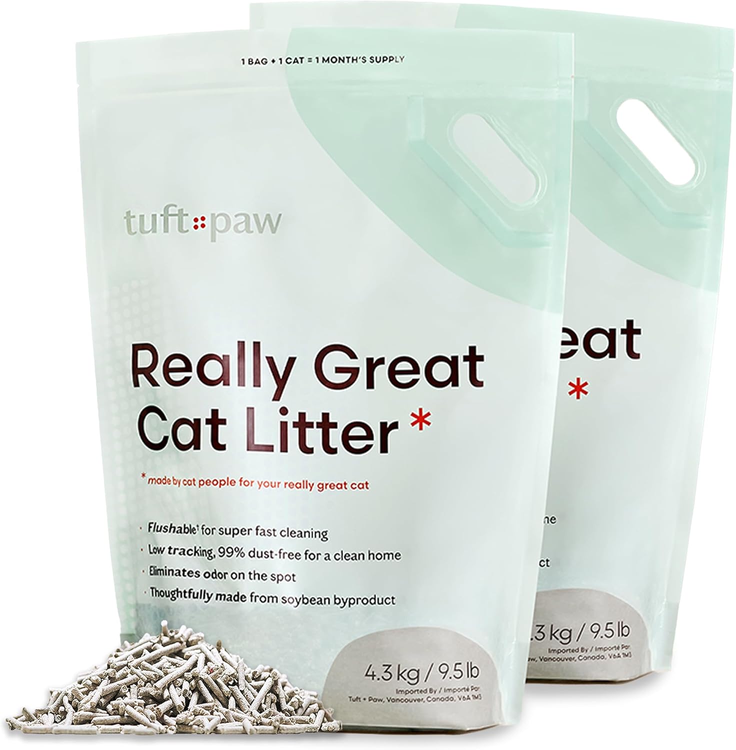 Really Great – Arena para gatos de tofu de bajo seguimiento, aglutinante, desechable, control de olores, sin polvo, sin perfume, 9.5 libras x 2