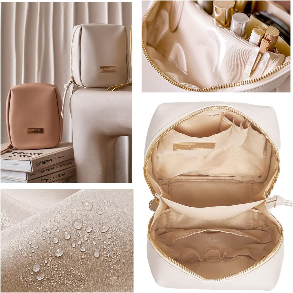 Bolsa de maquillaje para mujer con bolsa de cosméticos de gran capacidad y bolsa de almacenamiento de cosméticos de doble capa con compartimento