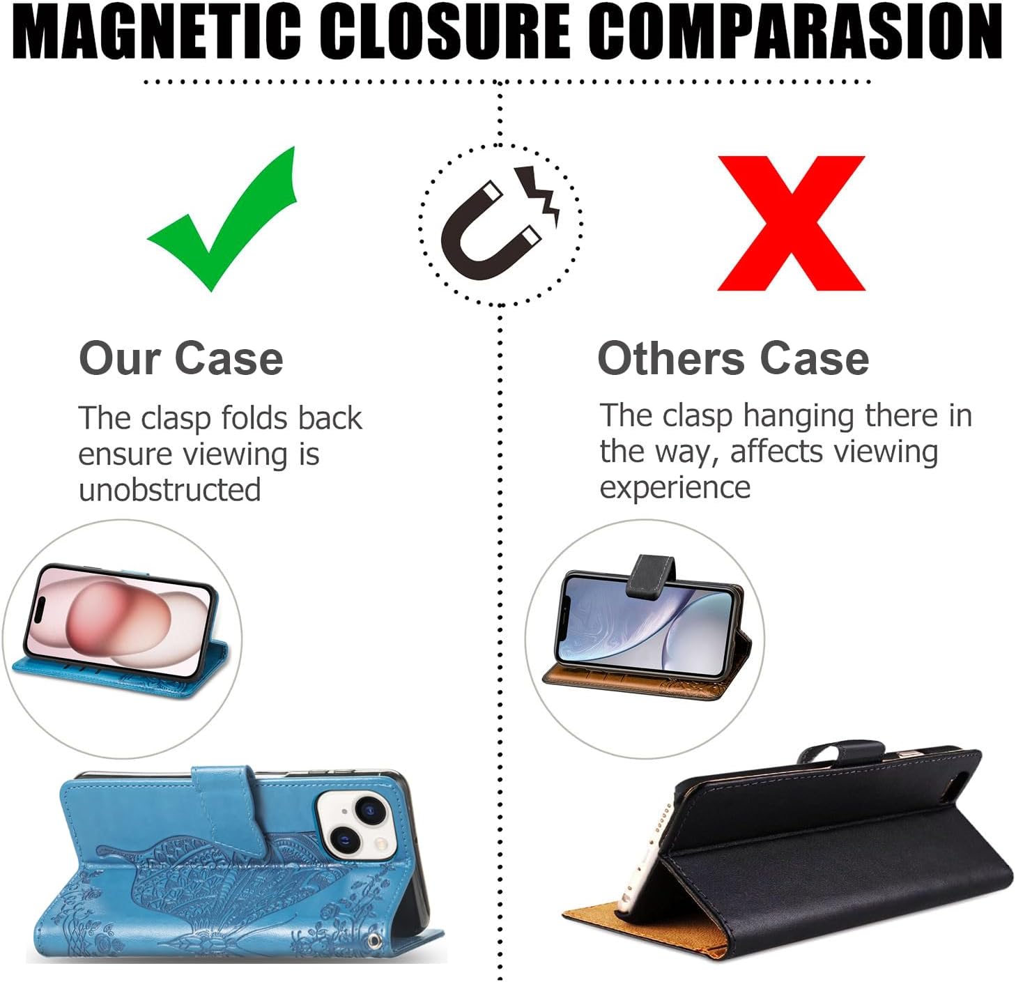 Funda tipo cartera para iPhone 15 Plus, con estampado de mariposas y flores en relieve, piel de primera calidad, con ranuras para tarjetas, funda