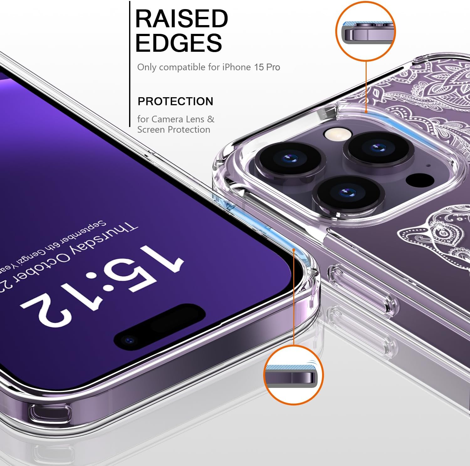 bicol Funda compatible con iPhone 15 Pro, funda transparente con diseños de moda para niñas y mujeres, ajuste delgado, a prueba de golpes, funda