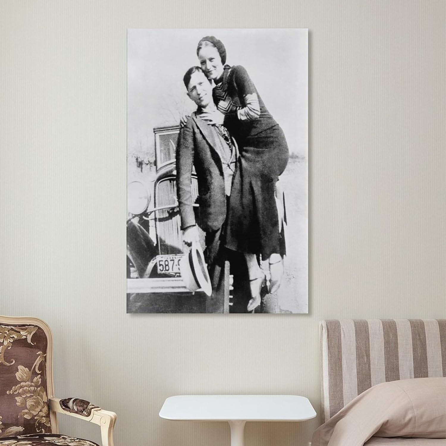 Póster en blanco y negro con Bonnie y Clyde Wanted Gangster, decoración de pared, póster de arte de pared, pinturas en lienzo, decoración de pared,