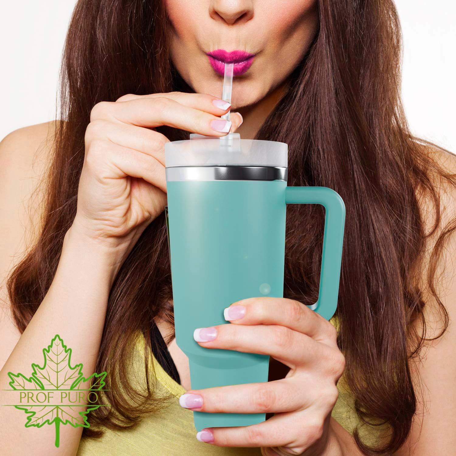 VOLTS&CARE Vaso con asa de 40 onzas para taza de viaje de 40 onzas, con tapa, aislante, acero inoxidable, agua, té helado, café, caja de regalo, 3