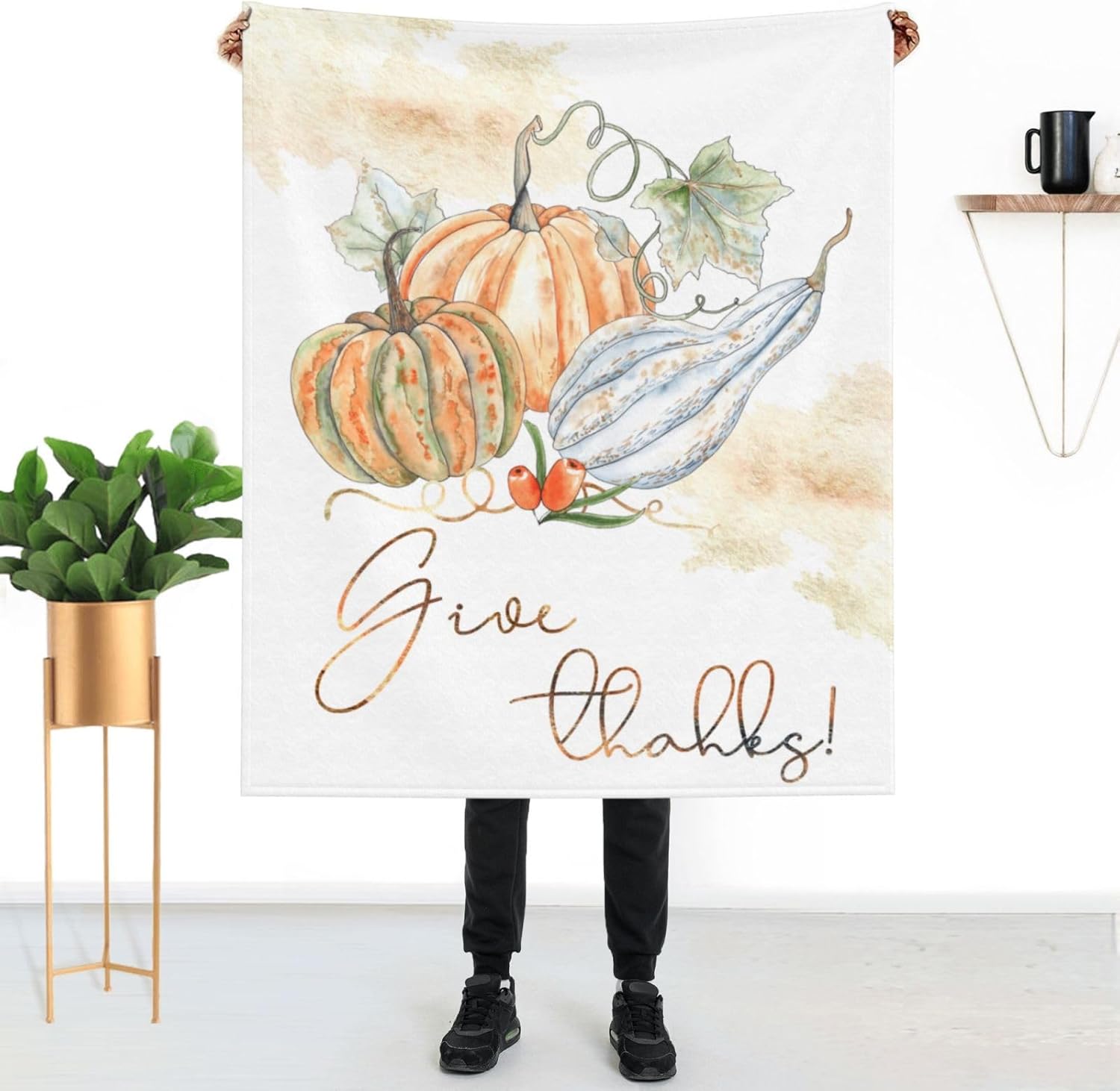 Manta de calabaza Thinksgiving otoño para cama de 50 x 60 pulgadas, suave, ligera, esponjosa y cálida para sofá para todas las estaciones, funda