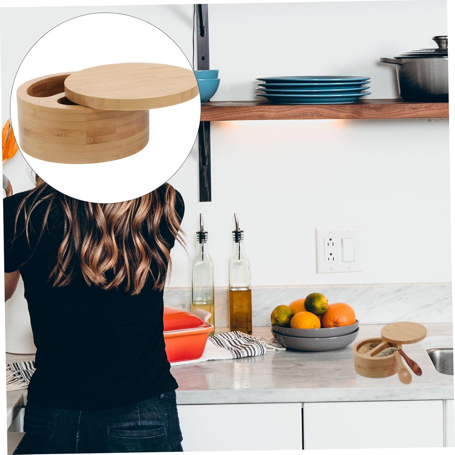 GLEAVI Salt Pig 3 juegos de salero con tapa, contenedor de condimentos, soporte dividido para pimienta, contenedor de sal para el hogar, contenedor