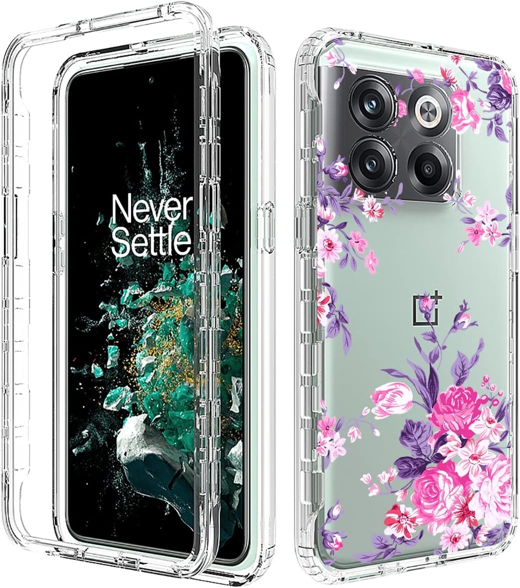 Funda para OnePlus 10T 5GOnePlus Ace Pro, CPH2415 con protector de pantalla de vidrio templado, funda protectora de TPU transparente floral a prueba
