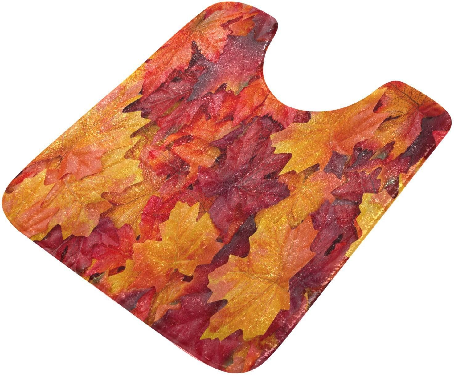 Bathroom Rugs Sets 2 Piece 24×16+24×20 Inch,Soft U-Shaped Contour Toilet Rug Red Maple Leaf Non-Slip Absorbent Bath Floor Mat Carpet Set Water