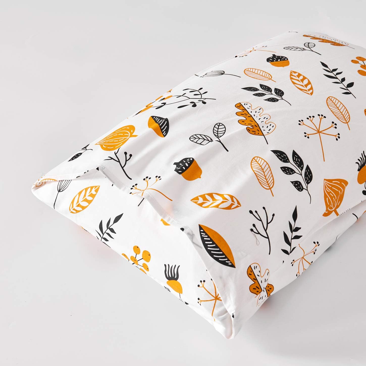 YuHeGuoJi Juego de funda de edredón floral negro y blanco tamaño Queen, 100% algodón, funda de edredón botánica naranja, juego de 3 piezas, 1 funda