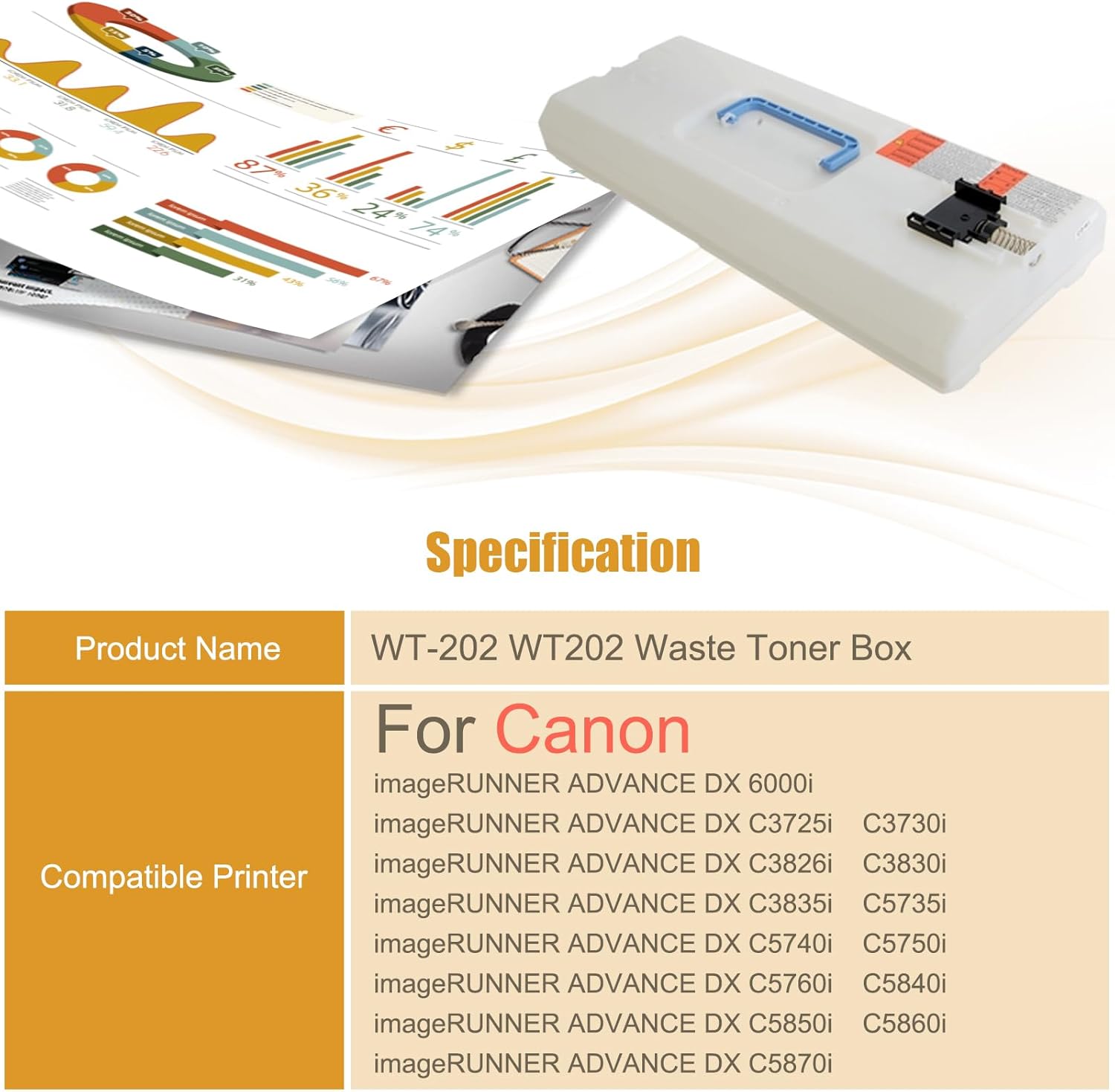 WT-202 WT202 Caja de tóner residual compatible con Canon imageRUNNER Advance DX 6000i C3725i C3730i C3826i C3830i C3835i C5735i C5740i C5750i C5760i