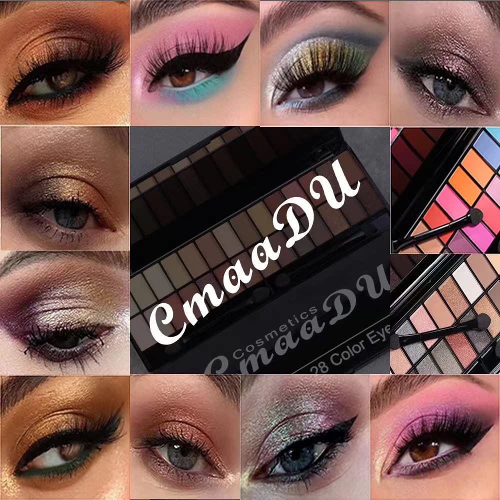 MEIBANFA Paleta de sombras de ojos de 28 colores, paleta de maquillaje de ojos, mate, brillante, duradera, impermeable, con cepillo de espejo,