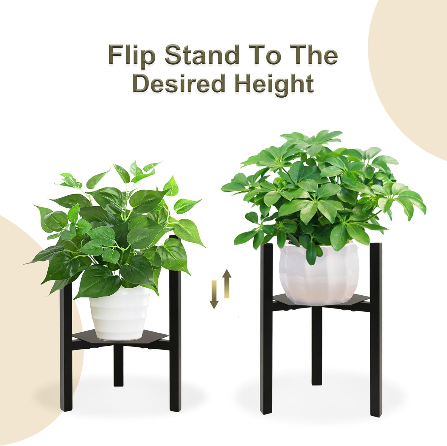TUSPEU Soporte ajustable para plantas, soporte de metal para macetas con bandejas hexagonales, soporte para macetas de mediados de siglo, soporte