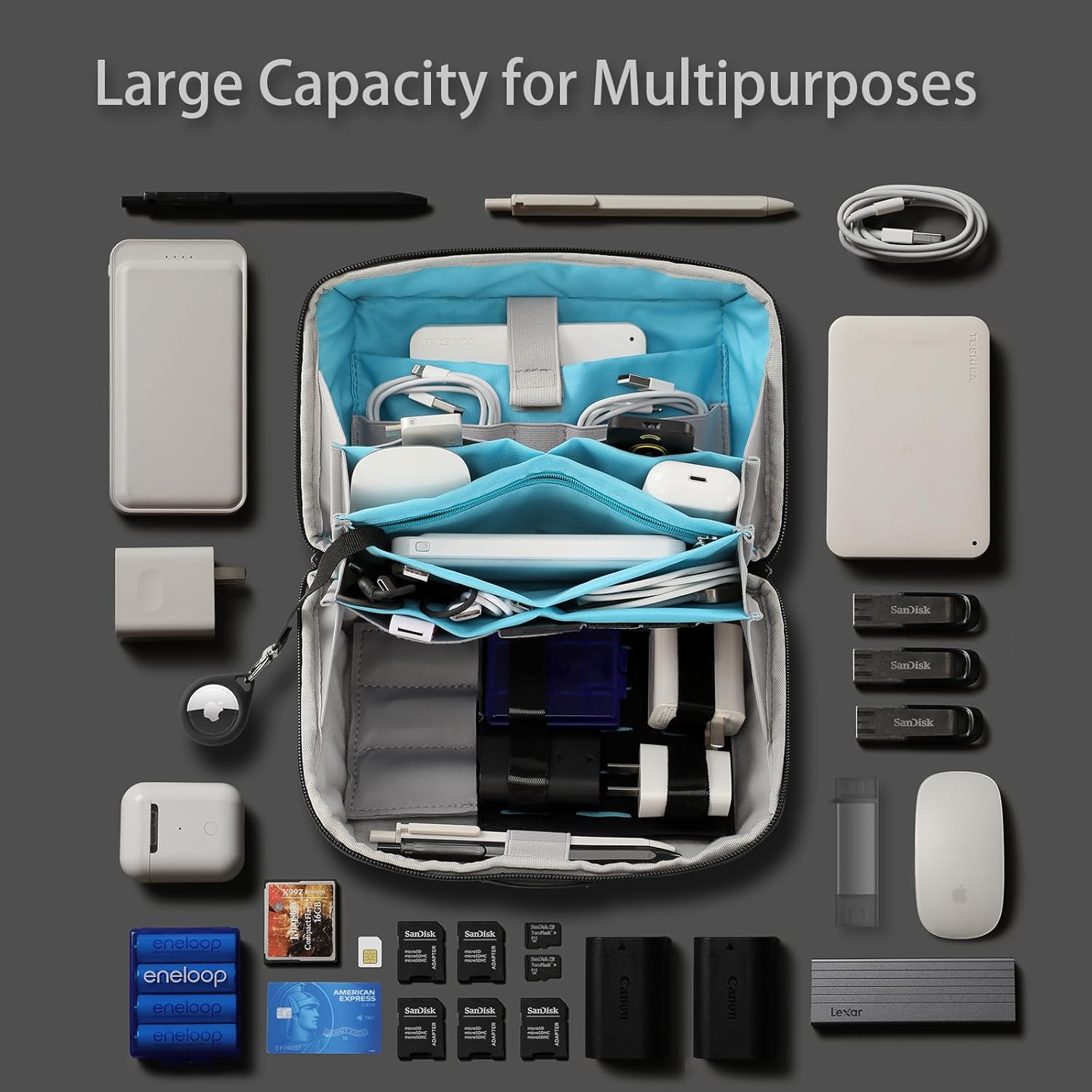 Lychii Bolsa organizadora de electrónica, bolsa organizadora de tecnología para accesorios de viaje, estuche de transporte para electrónica, cables