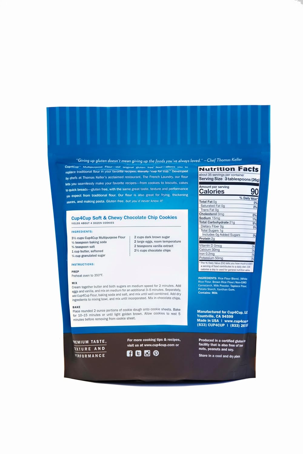 Cup4Cup Harina multiusos, 2 libras, harina certificada sin gluten, sustitución de harina multiusos 11, sin OMG, Kosher, fabricada en los Estados