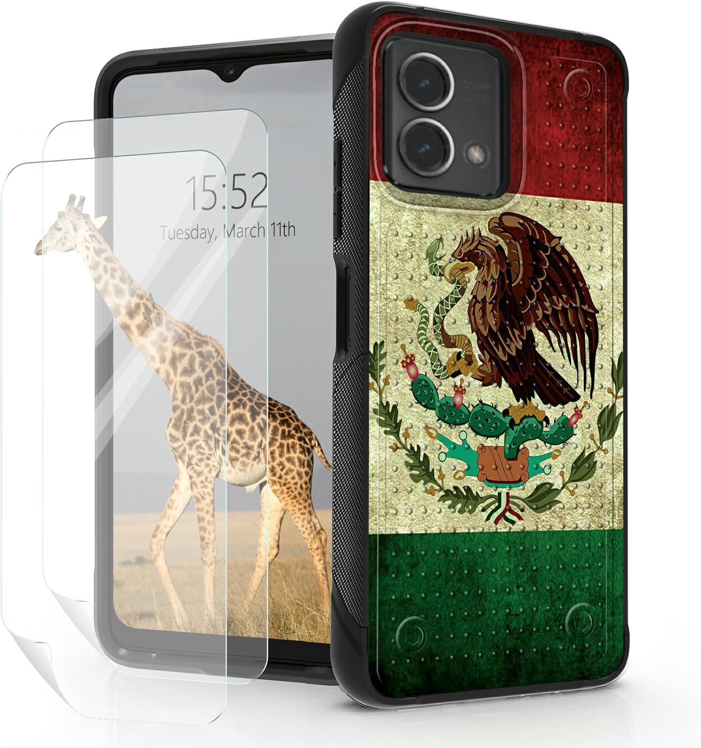 Rossy Funda para Moto G Stylus 5G 2023 (paquete de 2) con protector de pantalla, bandera mexicana vintage de México, protección resistente, carga