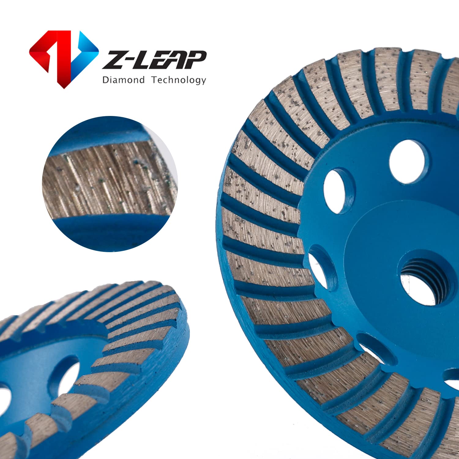 Z-LEAP Rueda de molienda de copa de diamante de 5 pulgadas Turbo Row para amoladora angular Azulejos de pulido Piedra de mármol Granito Hormigón