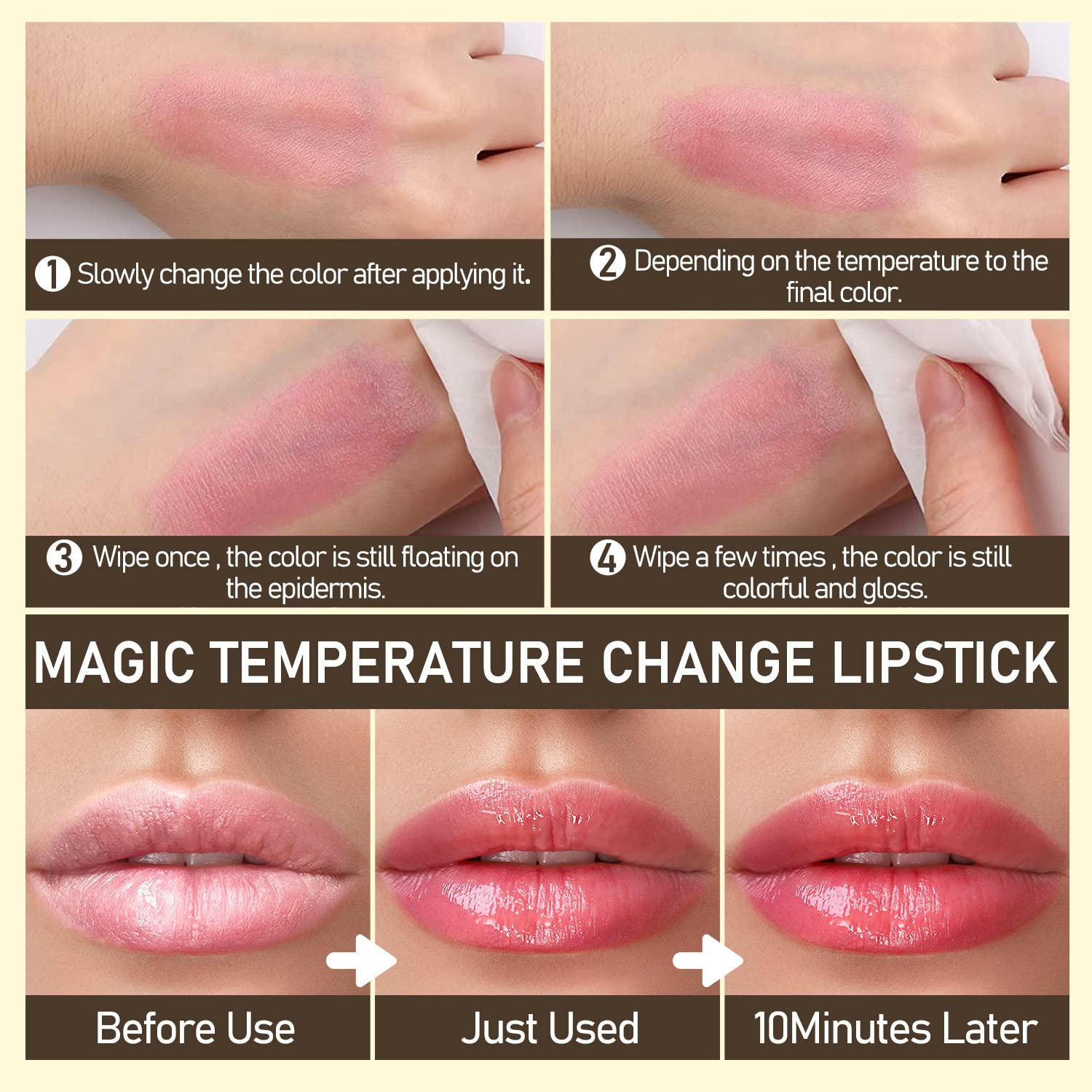 Bálsamo labial de flores, lápiz labial que cambia de color para una sombra rosa perfecta, bálsamo labial de pH único para tus labios, bálsamo de