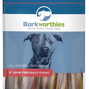 Barkworthies Golosina Bully Stick sin olor, 6 pulgadas, (paquete de 5) Barkworthies Golosina Bully Stick sin olor, 6 pulgadas, (paquete de 5)