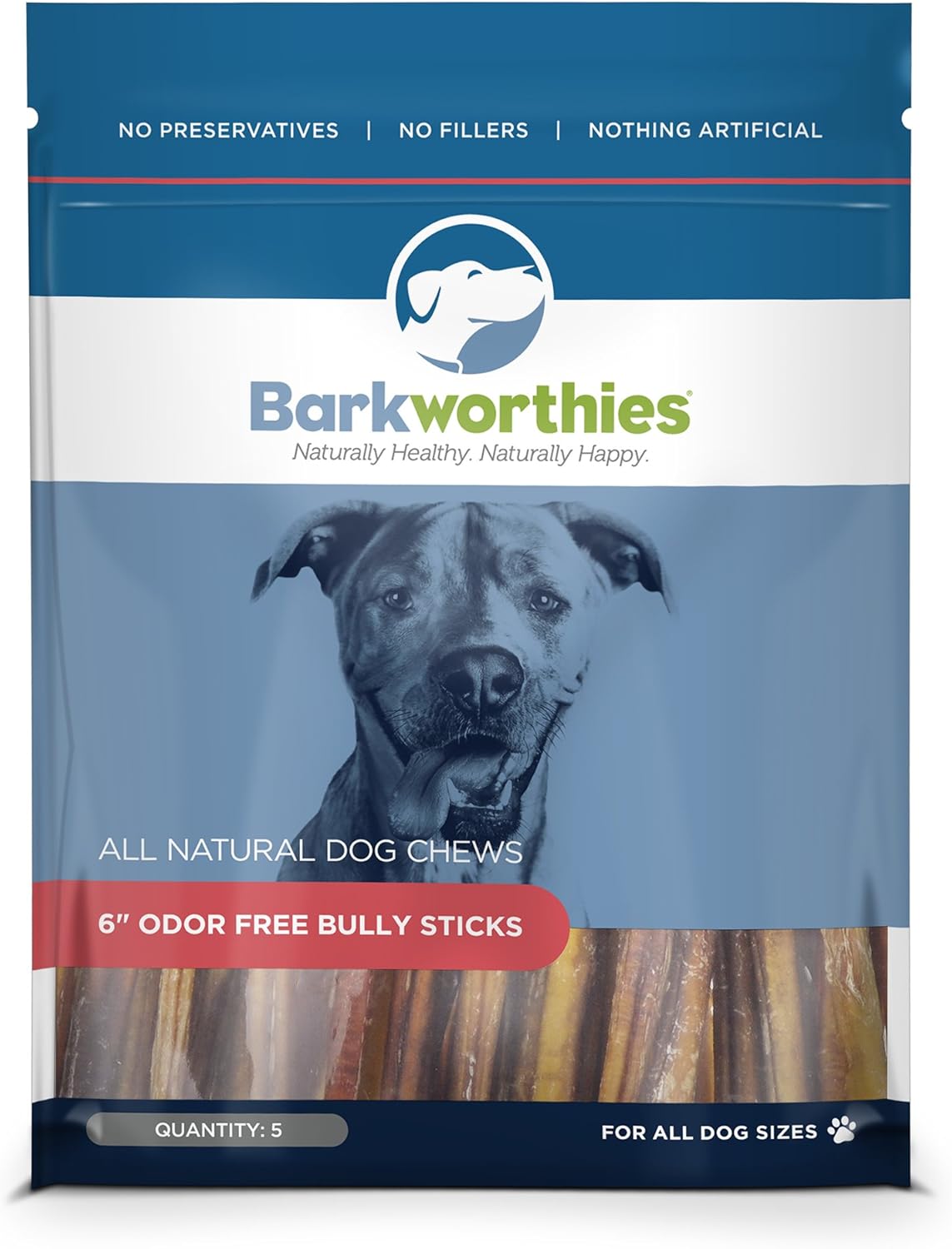 Barkworthies Golosina Bully Stick sin olor, 6 pulgadas, (paquete de 5)