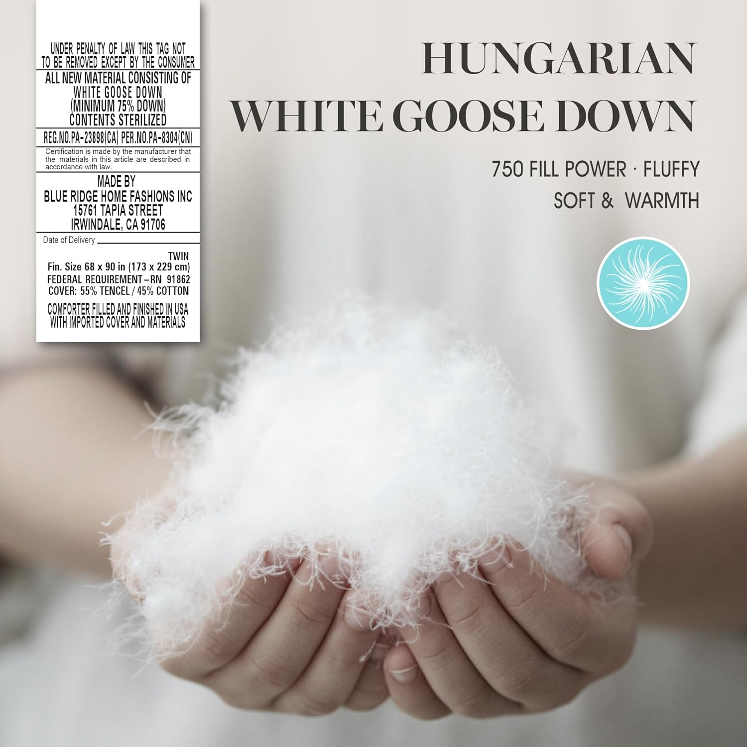 MARTHA STEWART Tencel – Edredón de plumas de ganso blanco húngaro de mezcla de lyocell, tamaño individual, relleno de 750, para todas las