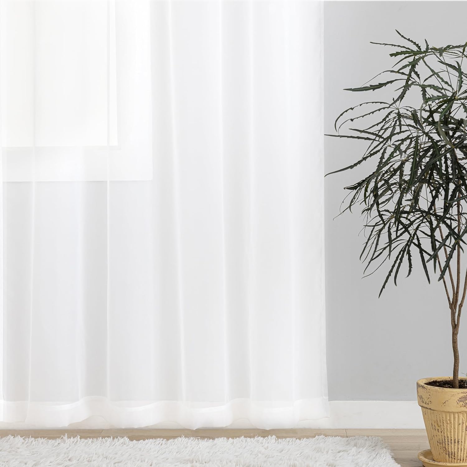 Karseteli 2 paneles de cortinas semitransparentes de gasa blanca de 63 pulgadas de largo, con bolsillo para cortinero, tratamiento de ventana para