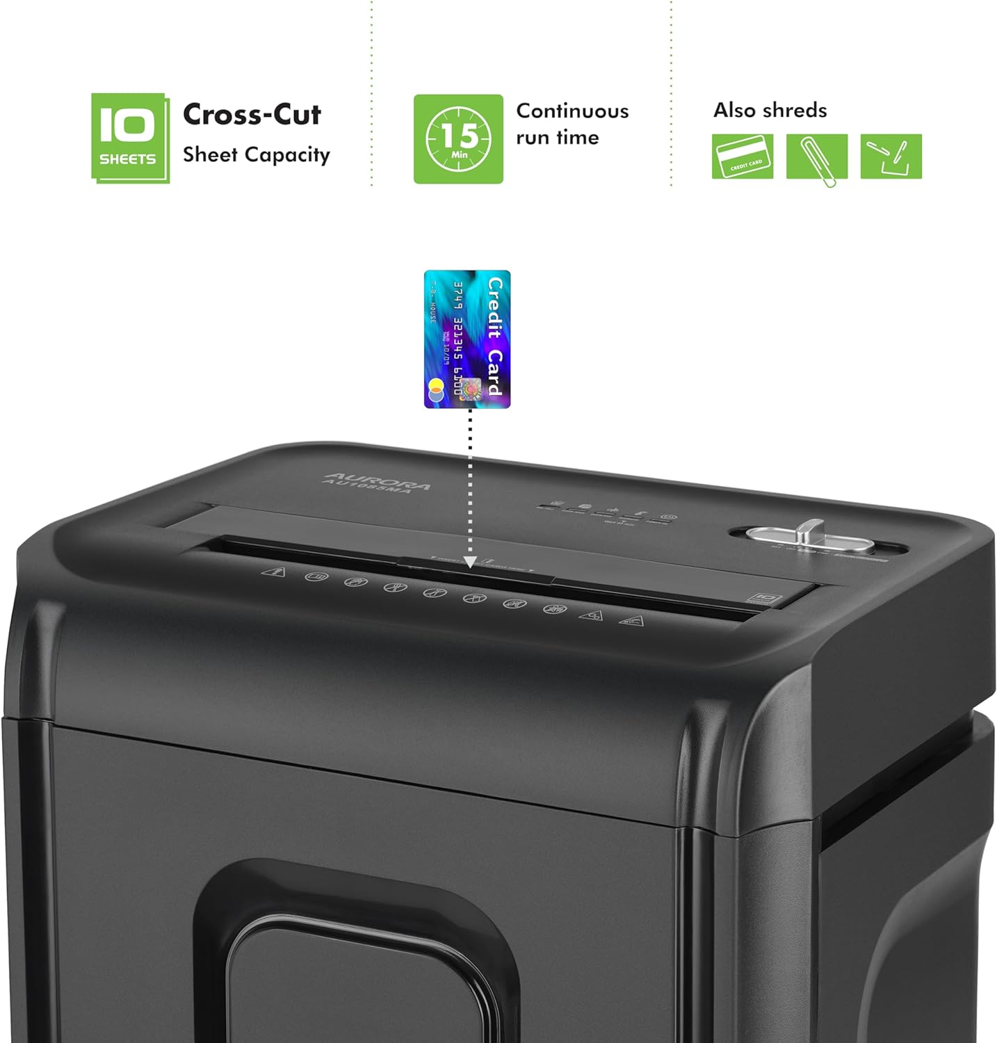 Aurora AU1035XA Trituradora de papel de corte transversal de 10 hojas y tarjetas de crédito con papelera extraíble de 4 galones