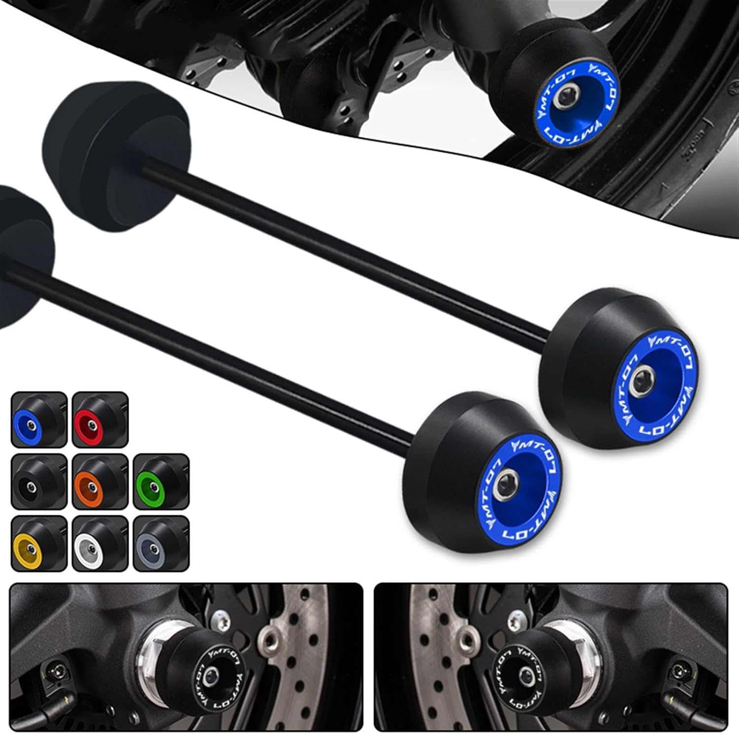 Para Yamaha MT-07 MT07 Tracer FZ-07 FZ07 XSR900 XSR700 Eje de rueda delantera trasera Horquilla Crash Slider Protección Pad Logo Motor (color  rueda