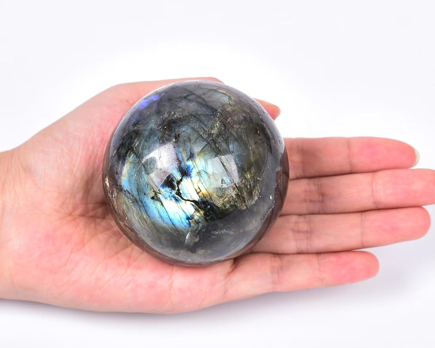 AMOYSTONE Bola de labradorita Bola de cristal de cuarzo natural con base de madera