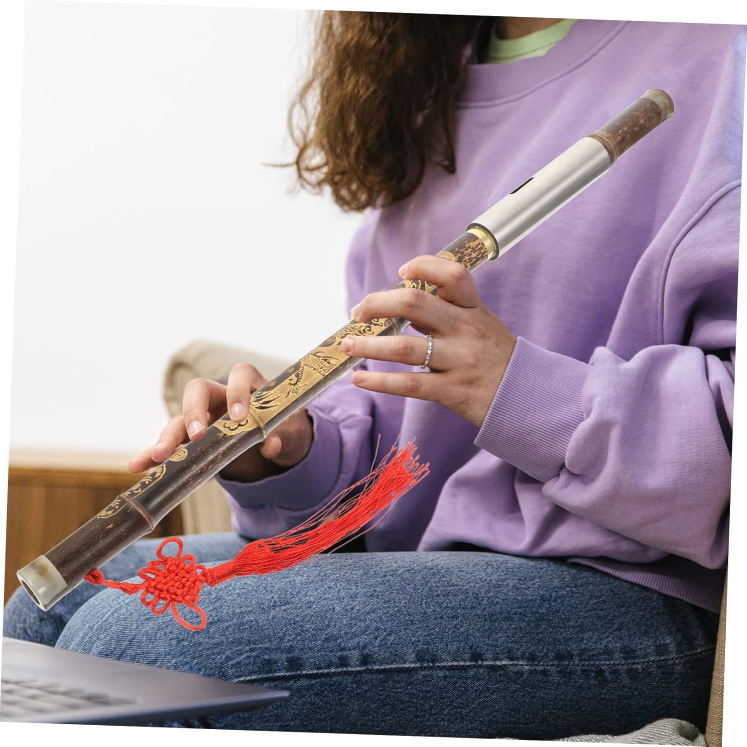 SHOWERORO Cruz Blow Bau Instrumento de viento tradicional Bambú Bawu Silbato Flauta Shakuhachi Bawu Flauta de bambú Clarinete Nacional Bawu Flauta
