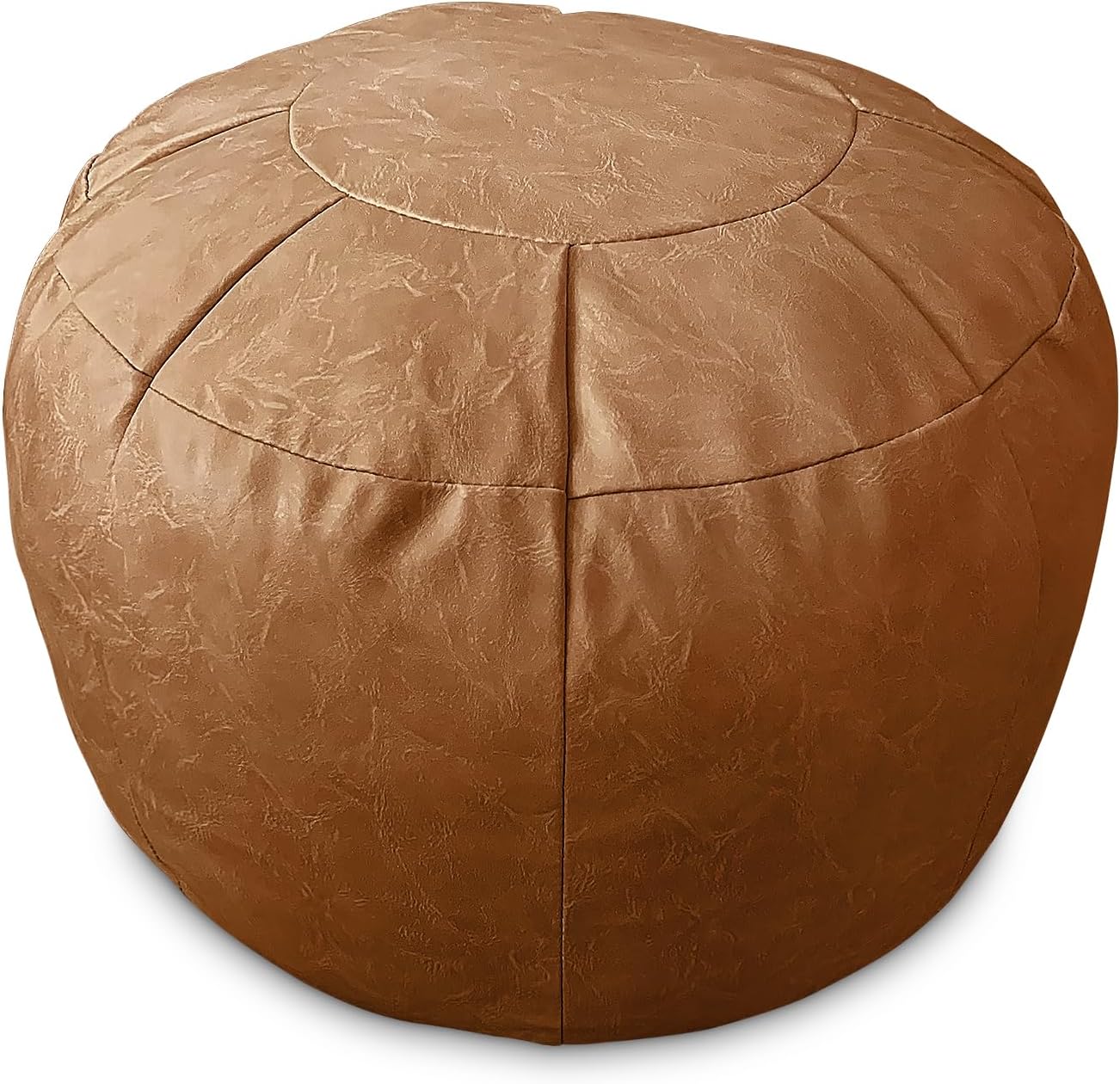 Louis Donné Funda de puf de piel sintética sin relleno, puf otomano redondo para sala de estar, dormitorio, color naranja