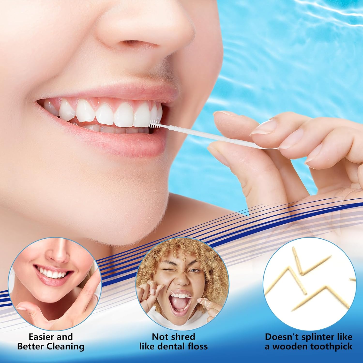 DanTicy Palos de dientes interdentales, palillos dentales de cerdas suaves, palillos de dientes, ayuda a eliminar la placa y los desechos entre tus