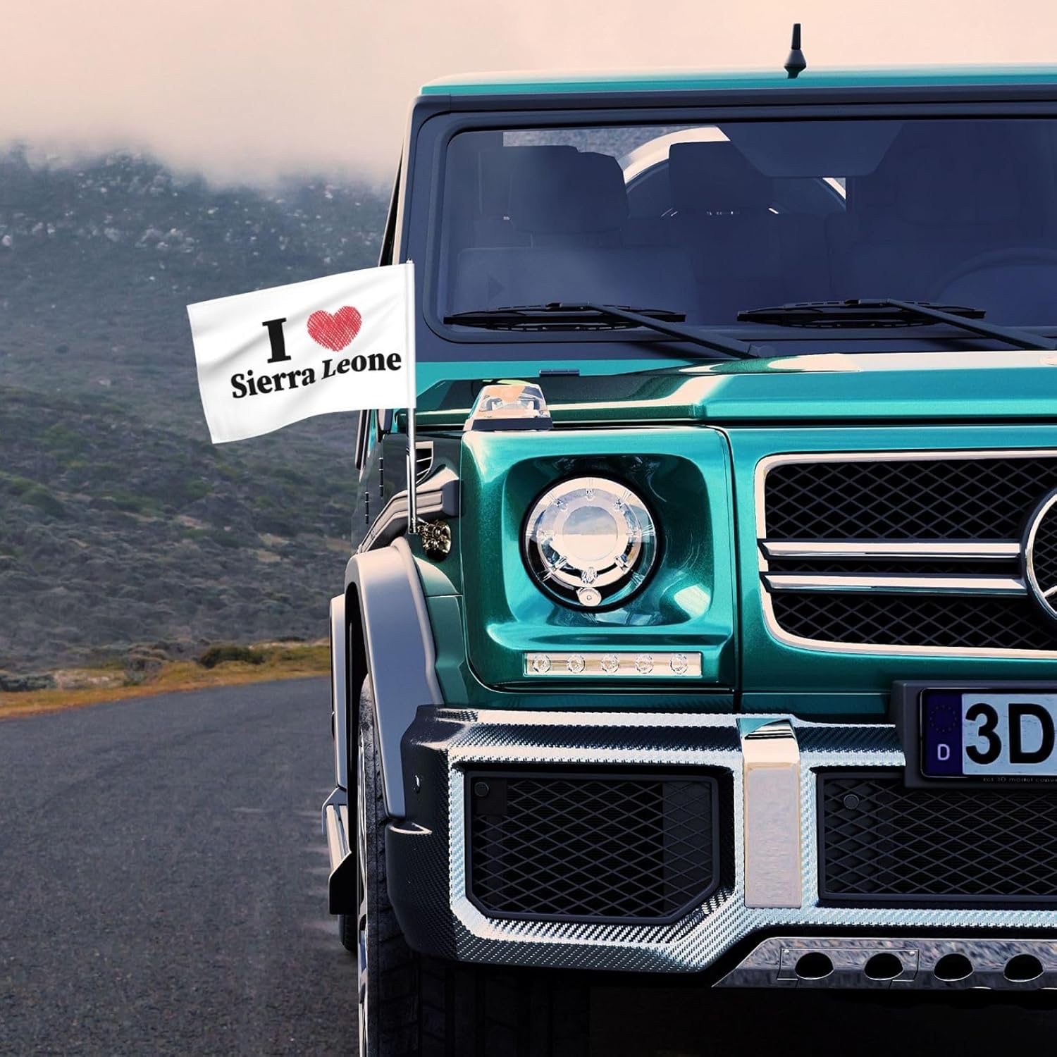 Double Sided Printing I Love Sierra Leone Car Flag 12×18 Inches Car Window Clip Flags Car Decoration Banner