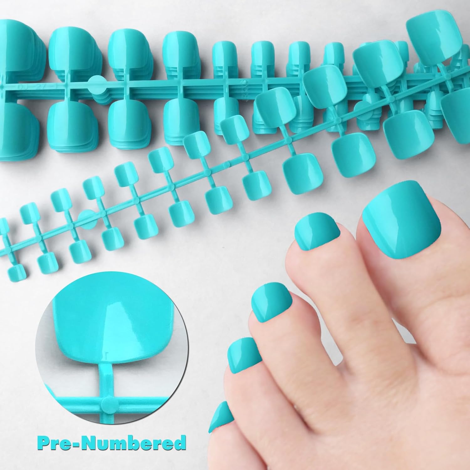 LoveOurHome 240 uñas postizas de color a presión, cobertura completa, uñas postizas brillantes, cortas, cuadradas, azules, uñas postizas francesas,