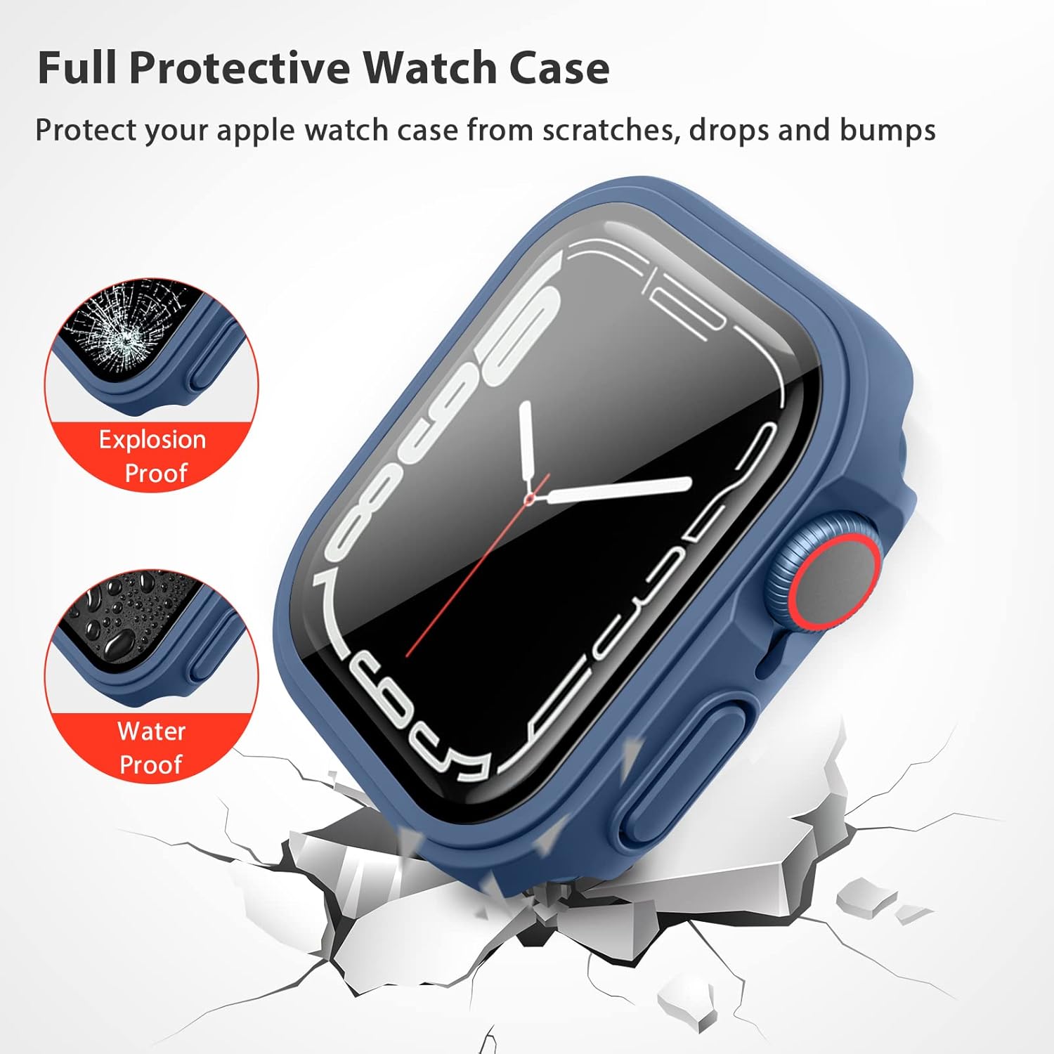 Vancle Funda para Apple Watch Series 8 Series 7 Protector de pantalla de 1.614 in, cubierta protectora completa de policarbonato duro con vidrio