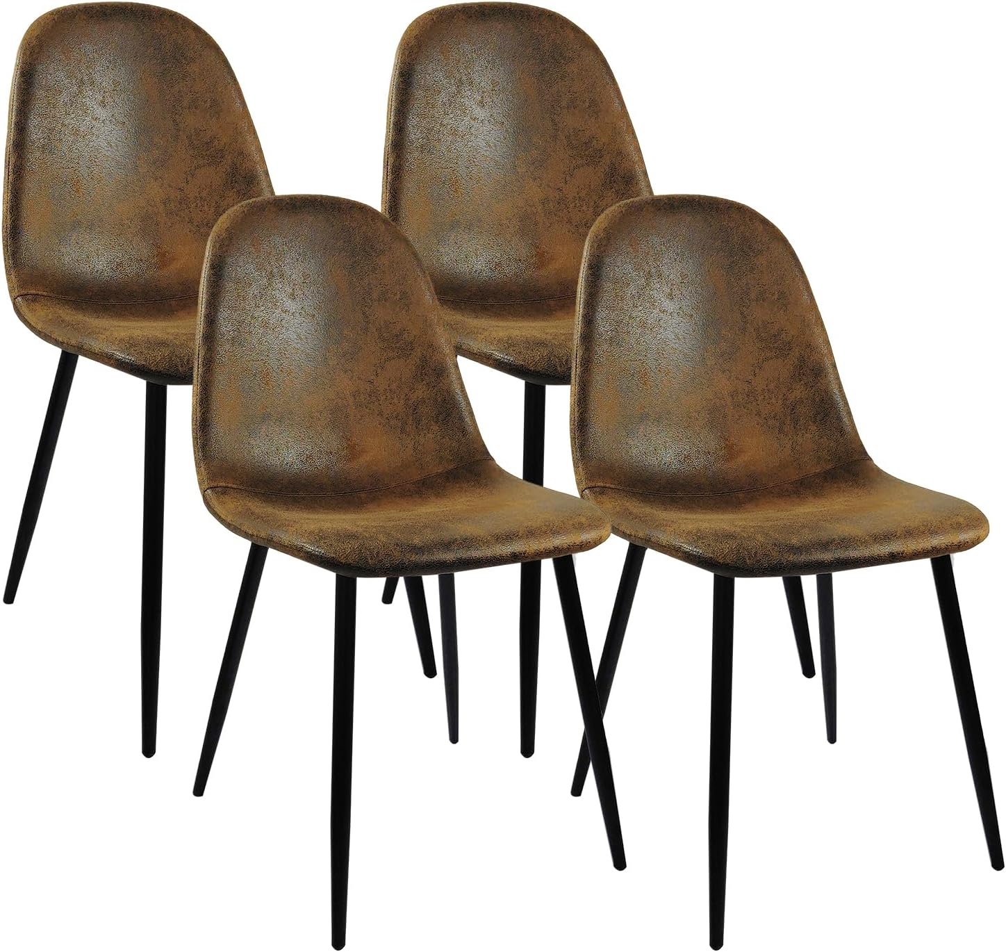 Juego de 4 sillas de comedor con forma de cuchara sin brazos con asiento de cojín de tela de gamuza y patas de metal negro para comedor y cocina,