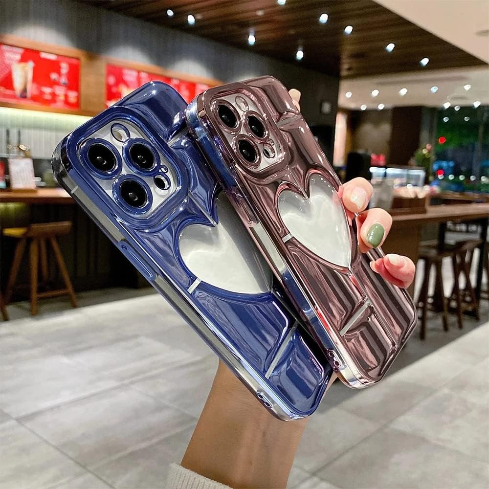 Casechics Funda compatible con iPhone, funda de lujo galvanizada con corazón hueco, protección para lente de cámara, suave a prueba de golpes